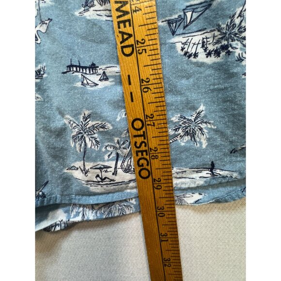 Old Navy Men's The Classic Shirt Slim Fit Palm Hawaiian Button Down Size L Blue - Picture 7 of 11